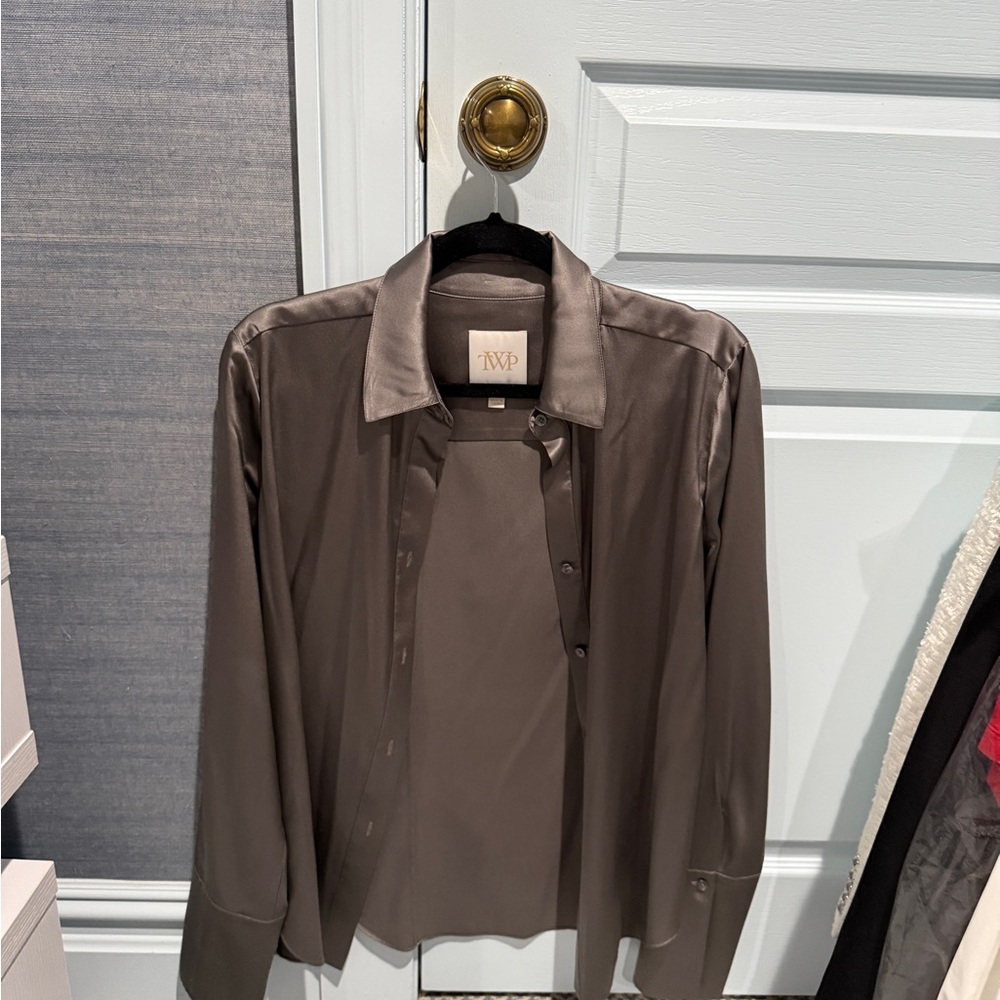TWP Gray Satin Button-Up Shirt